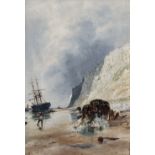 Thomas Bush Hardy (1842-1897) British. "Under Speeton Cliffs" (Scarborough), with Figures