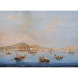 19th Century Italian School. An Italian Coastal Scene, with Figures in Boats in the foreground,