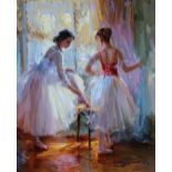 Konstantin Razumov (1974- ) Russian. "In the Dressing Room", with Two Ballet Dancers, Oil on Canvas,