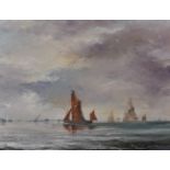 John Grenville (20th Century) British. "Barges Racing", Oil on Board, Signed, and Signed and