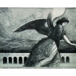 Leo Kundas (1953 ) Russian. "The White Angel in Central Park", Etching, Signed, Inscribed and