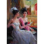 Konstantin Razumov (1974- ) Russian. "Backstage", with Two Elegant Ladies in Conversation, Oil on