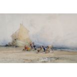 Frederick William Hattersley (1859-?) British. A Beach Scene, with Figures unloading the Catch,