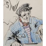 John Cosmo Clark (1897-c.1967) British. "In the Caf, Dieppe", a Sailor Seated at a Table, Crayon,
