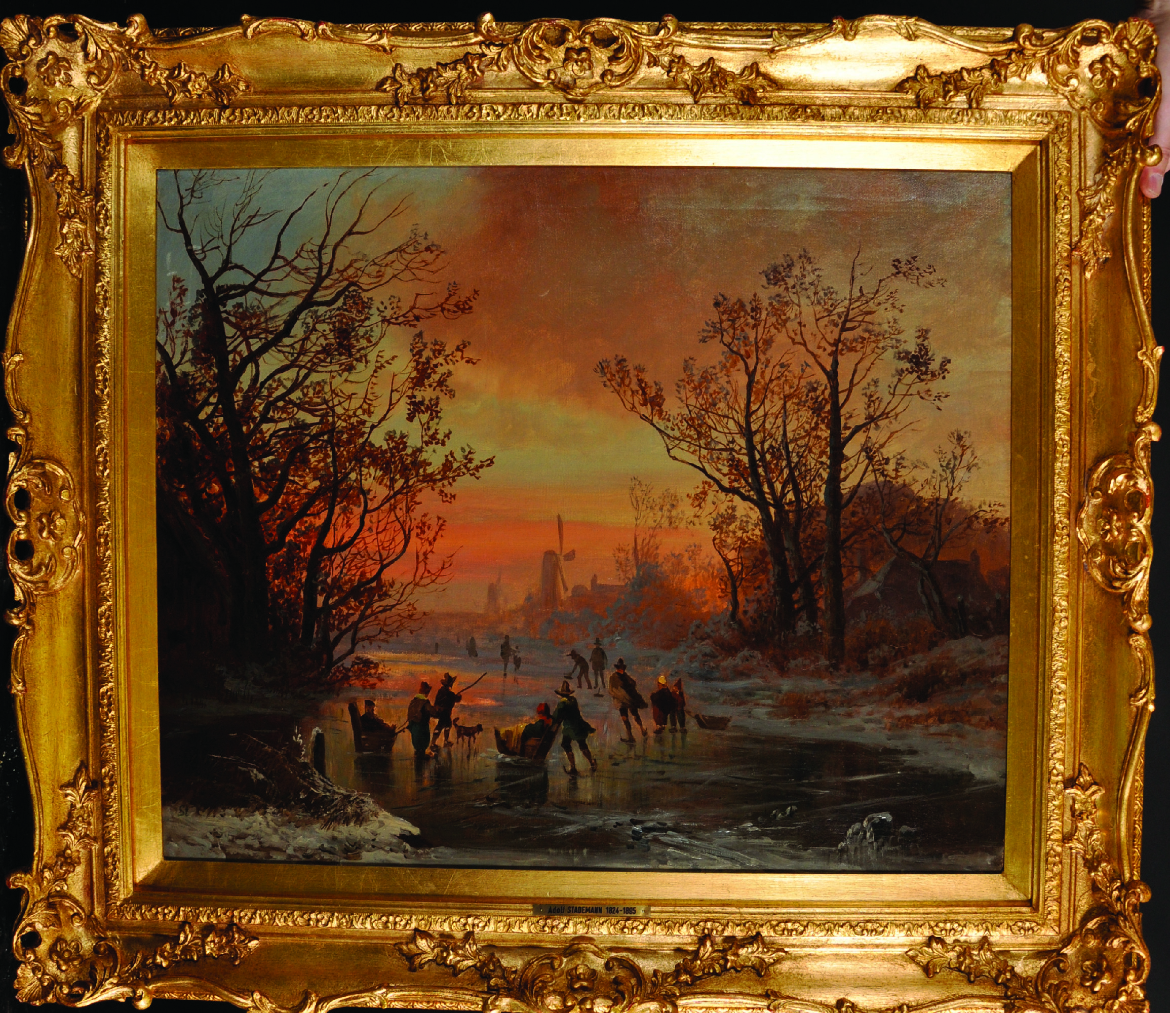 Circle of Adolf Stademann (1824-1895) German. A Dutch Winter Scene, with Figures Skating, Oil on - Image 2 of 5