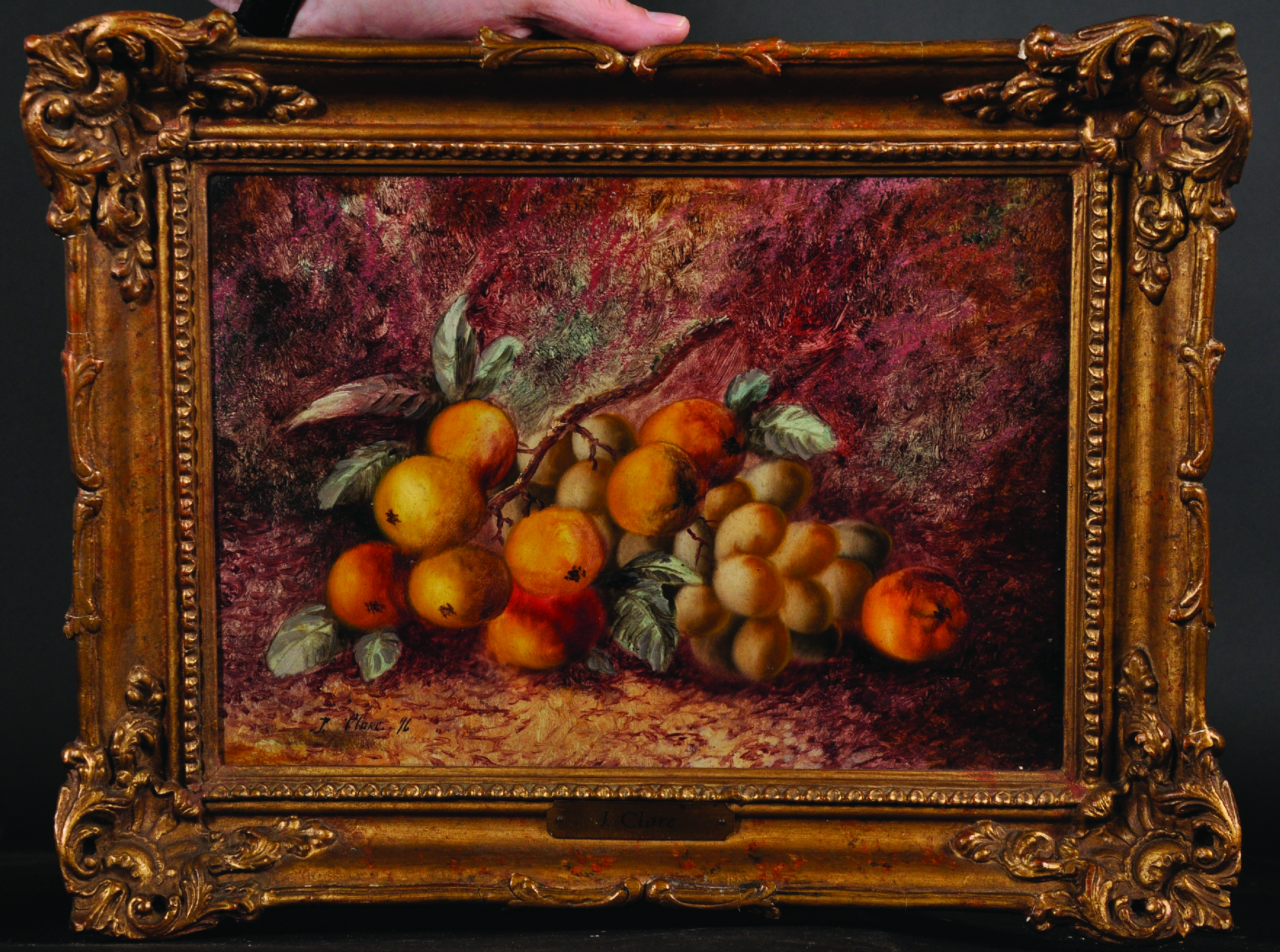 J...Clare (19th-20th Century) British. Still Life with Apples and Plums, Oil on Canvas, Signed and - Image 2 of 4