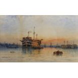 George Gregory (1849-1938) British. An Estuary Scene with Moored Vessels, Watercolour, Signed and