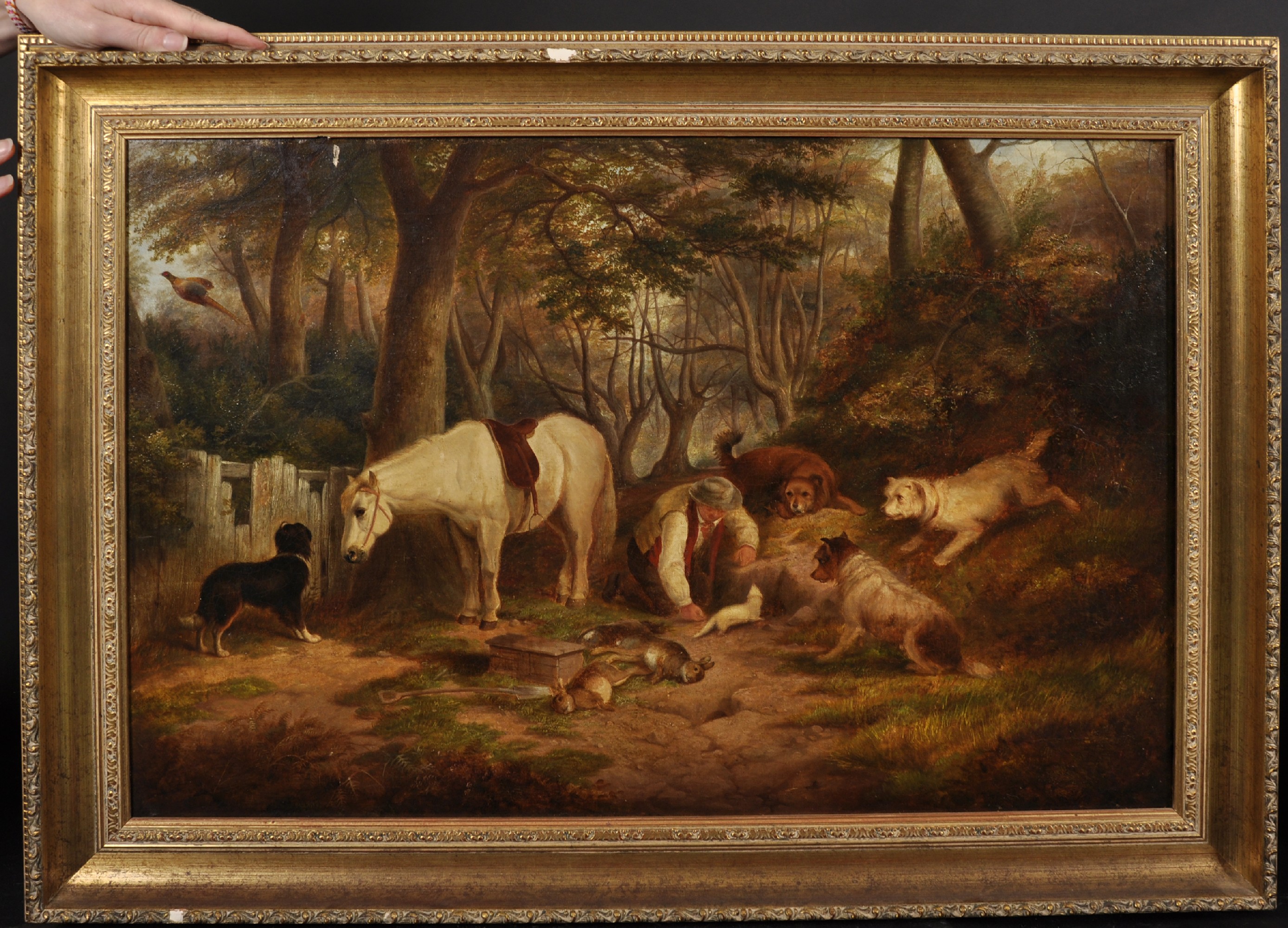 Circle of Paul Jones (act.1855-1888) British. The Gamekeeper, with Dogs and a Horse, Dead Game and - Image 2 of 4