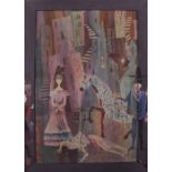 20th Century Russian School. Figures with a Horse, Mixed Media on Silk and Frame, Signed and