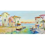 George Hann (1900-1979) British. A Harbour Scene in the South of France, with Moored Boats, Oil on