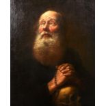 18th Century Spanish School. Portrait of St Jerome, Holding a Rosary on a Skull, Oil on Canvas, In a