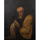19th Century Continental School. Portrait of a Scribe, Oil on Canvas, Unframed, 38" x 27.25".