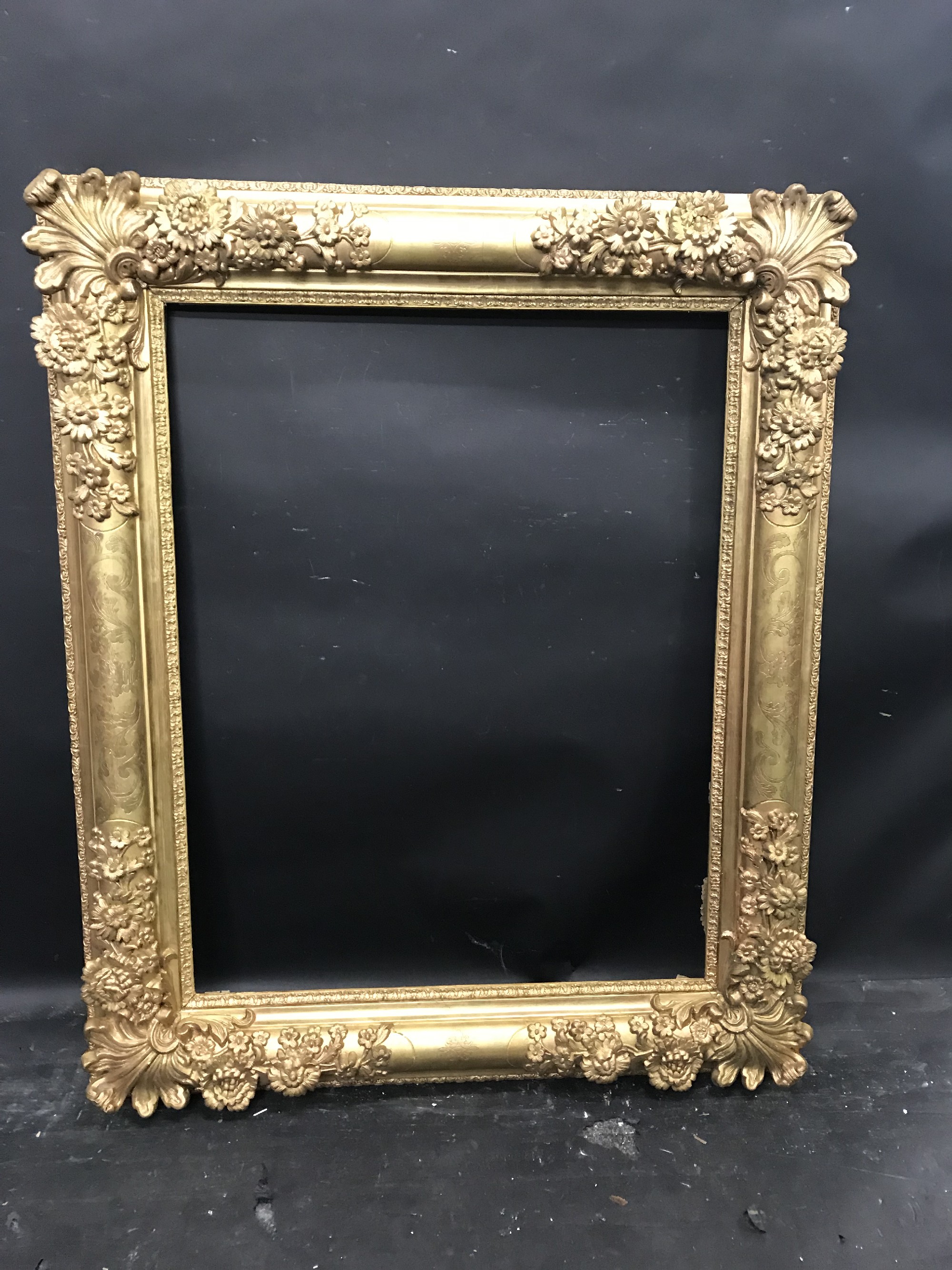 19th Century French School. A Carved Giltwood and Composition Frame, with Swept Corners, 29" x 22. - Image 2 of 3