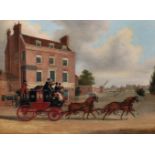 James Pollard (1792/97-1867) British. "The Quick Silver Coach, Passing The Star and Garter at Old