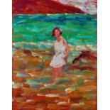 Attributed to Dorothea Sharp (1874-1955) British. A Sketch of a Girl on a Beach, Oil on Panel,