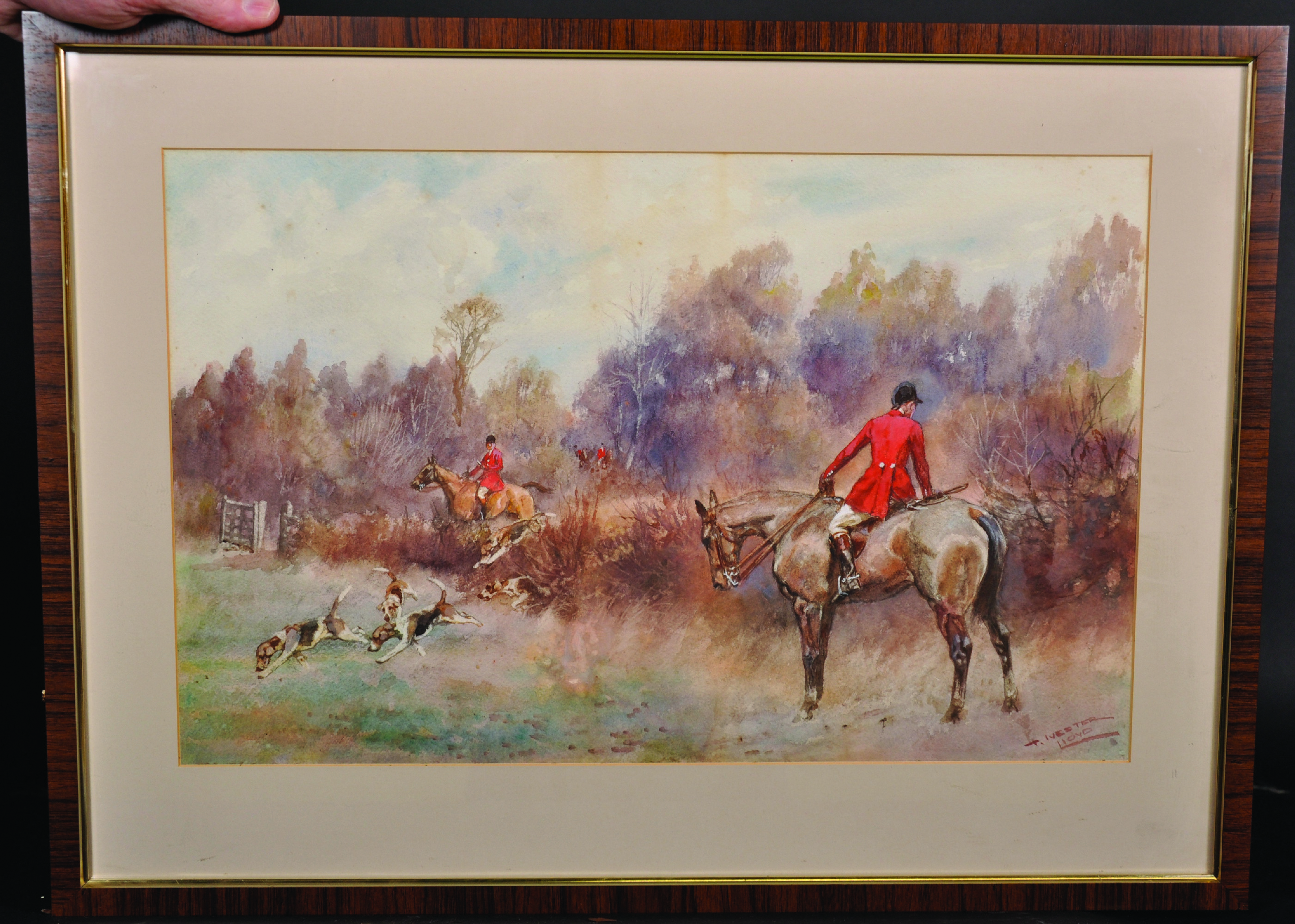 Thomas Ivester Lloyd (1873-1942) British. A Hunting Scene, with Riders and Dogs, Watercolour, - Image 6 of 13