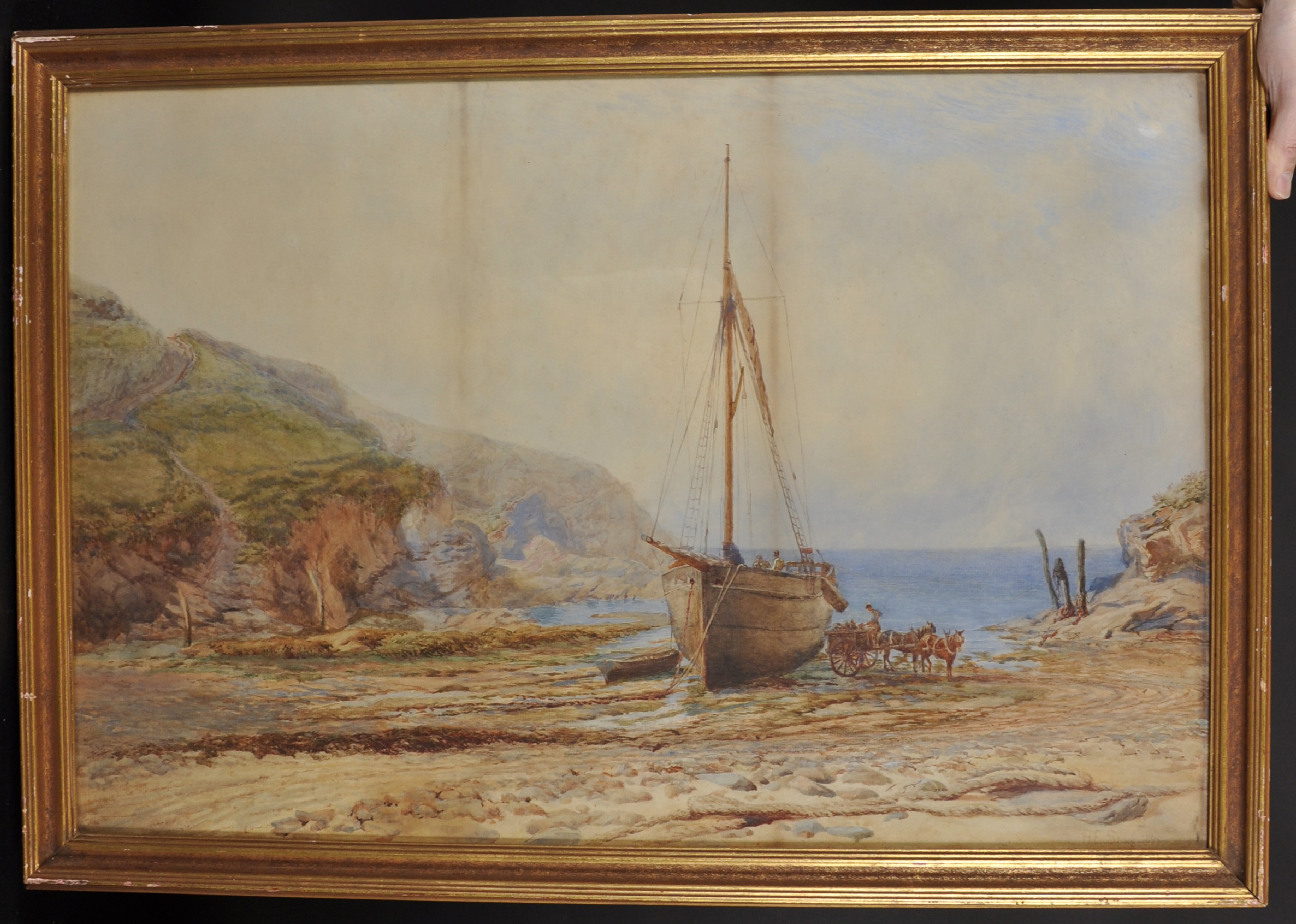 H... E... Storey (19th Century) British. A Beach Scene, with a Horse and Cart unloading the Catch, - Image 2 of 4