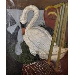 Geoffrey Underwood (1927-2000) British. "White Swan", Oil on Canvas, Inscribed on a label, and