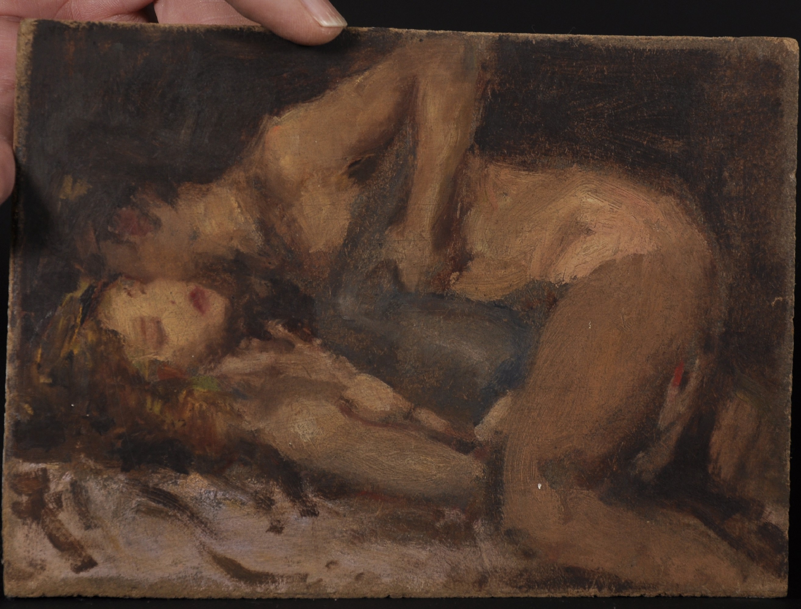 Ken Moroney (1949-2018) British. Figure Study of Two Women on a Bed, Oil on Board, Signed 'JJ - Image 5 of 8