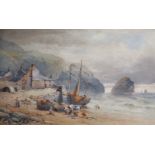 William Cooke of Plymouth (act.1870-1890) British. A Coastal Scene, with Figures unloading the