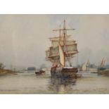 Frederick James Aldridge (1850-1933) British. Ships in an Estuary, Watercolour, Signed, 10.5" x 14",