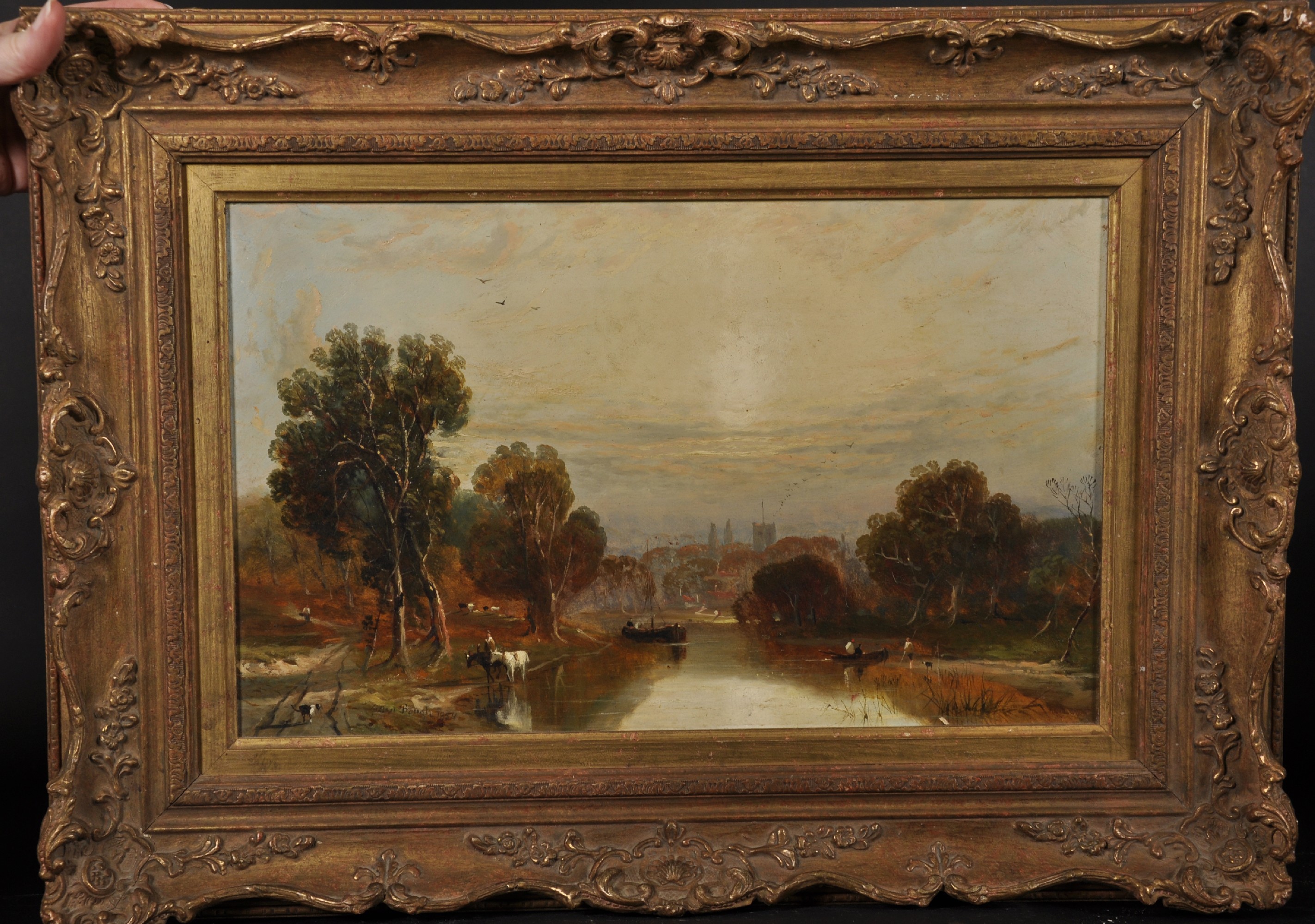 Circle of Samuel Bough (1822-1878) British. 'View of Worcester', A River Landscape, Oil on Board, - Image 2 of 5