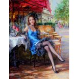 Konstantin Razumov (1974- ) Russian. "An Elegant Young Lady sitting in a Caf in Paris", Oil on