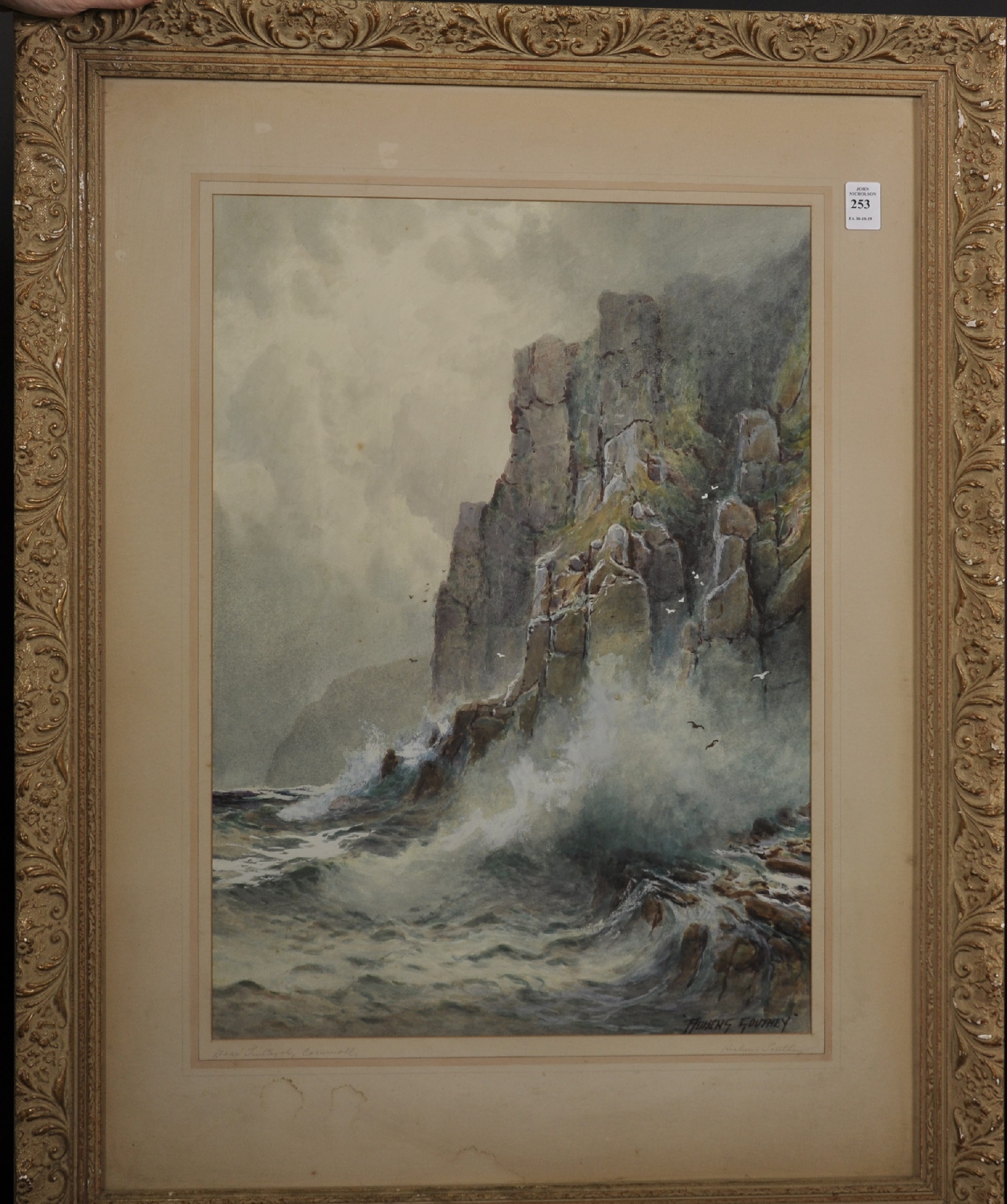Rubens Southey (1881-1933) British. "Near Tintagel, Cornwall", a Rocky Coastal Scene, Watercolour, - Image 2 of 5