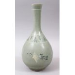 A GOOD CHINESE / KOREAN CELADON GROUND CRACKLE GLAZE PORCELAIN VASE, the body decorated with