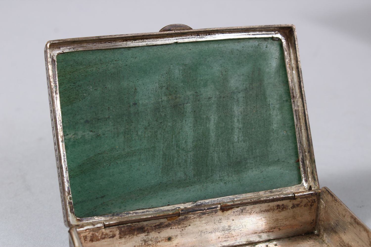 A COLLECTION OF THREE INDIAN CASHMIRI SILVER MOUNTED GREEN HARDSTONE BOXES, largest 10cm wide - Image 3 of 6