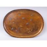 A JAPANESE MEIJI PERIOD BRONZE & MIXED METAL INLAID TRAY, the tray inlaid with mixed metals to