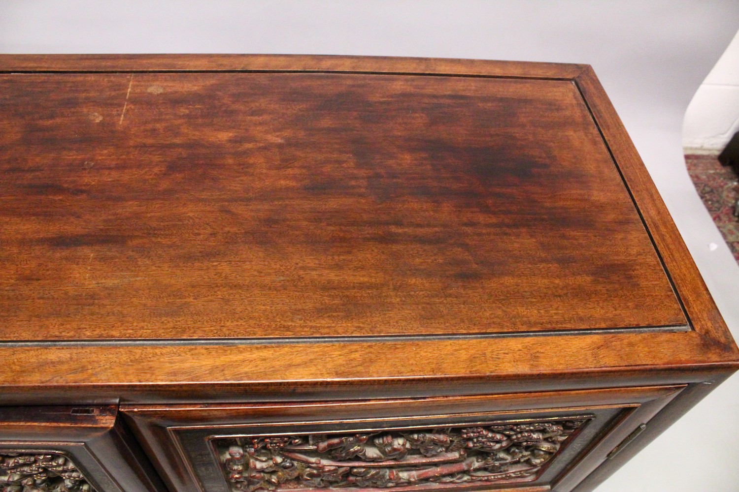 A GOOD 19TH CENTURY CHINESE HARDWOOD CABINET, the cabinet with two large carved and gilded doors, - Image 10 of 10