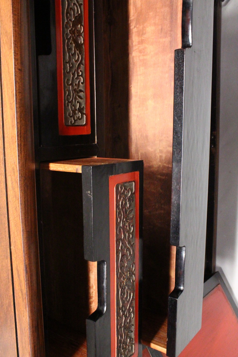 A GOOD 19TH CENTURY CHINESE HARDWOOD CABINET, the cabinet with two large carved and gilded doors, - Image 9 of 10