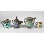 A COLLECTION OF FOUR 18TH CENTURY TURKISH OTTOMAN KUTAHIYA, Three with metal handles and covers,