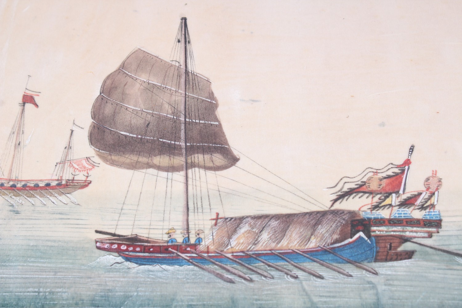 A SET OF FOUR CHINESE SCHOOL WATERCOLOURS, depicting ships sailing at sea, 16cm x 23cm. - Image 5 of 5