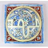AN UNUSUAL TURKISH CERAMIC TILE, of domed form, 25cm x 25cm.