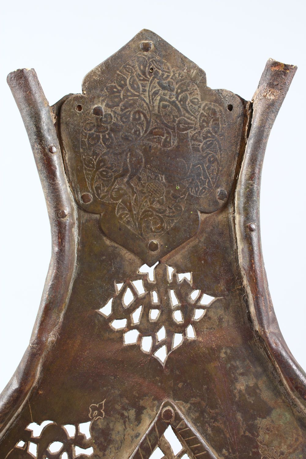 A LARGE 18TH CENTURY INDO PERSIAN COPPER CALLIGRAPHIC STANDARD, with pierced decoration, 52cm high x - Image 3 of 4