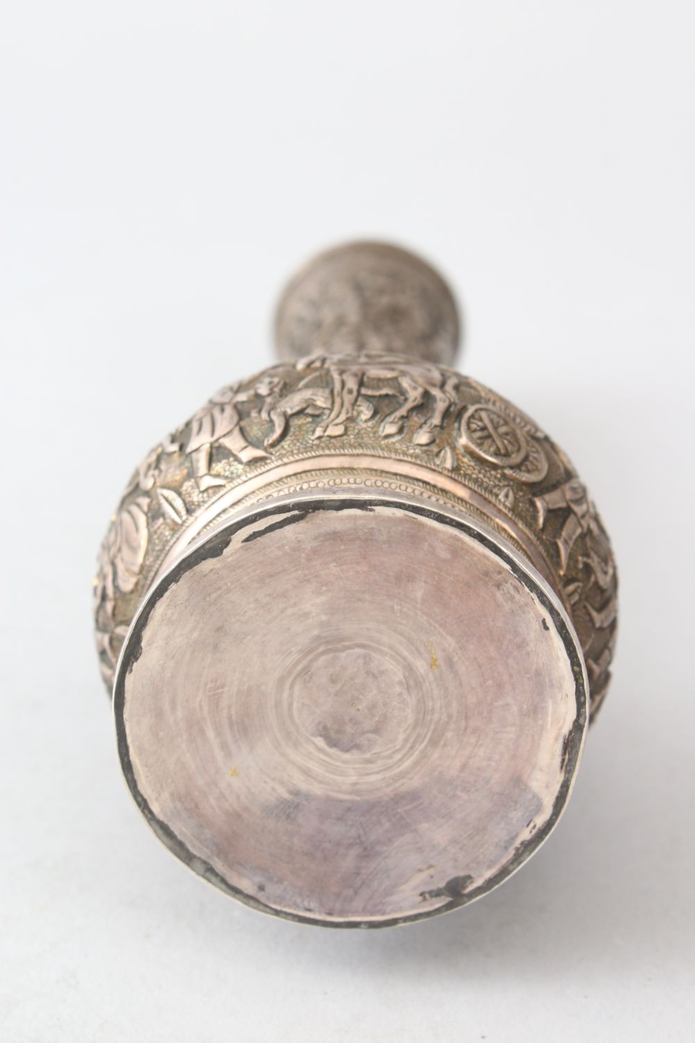 A VERY FINE 19TH CENTURY PERSIAN QAJAR SHIRAZ, SILVER BOTTLE VASE, with finely embossed and chased - Image 7 of 7