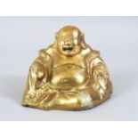 A GOOD 19TH / 20TH CENTURY CHINESE BRONZE FIGURE OF BUDDHA, 11.5cm high x 13cm wide.