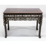 A GOOD 19TH CENTURY CHINESE CARVED HARDWOOD & MOTHER OF PEARL INLAID RECTANGULAR TABLE, the table