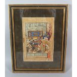 A LARGE SAFAVID MINIATURE, framed and glazed image, 27.5cm x 18.5cm.