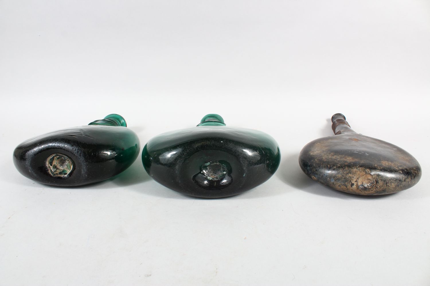 THREE EARLY QAJAR GLASS BOTTLES, 25cm high (3). - Image 2 of 5