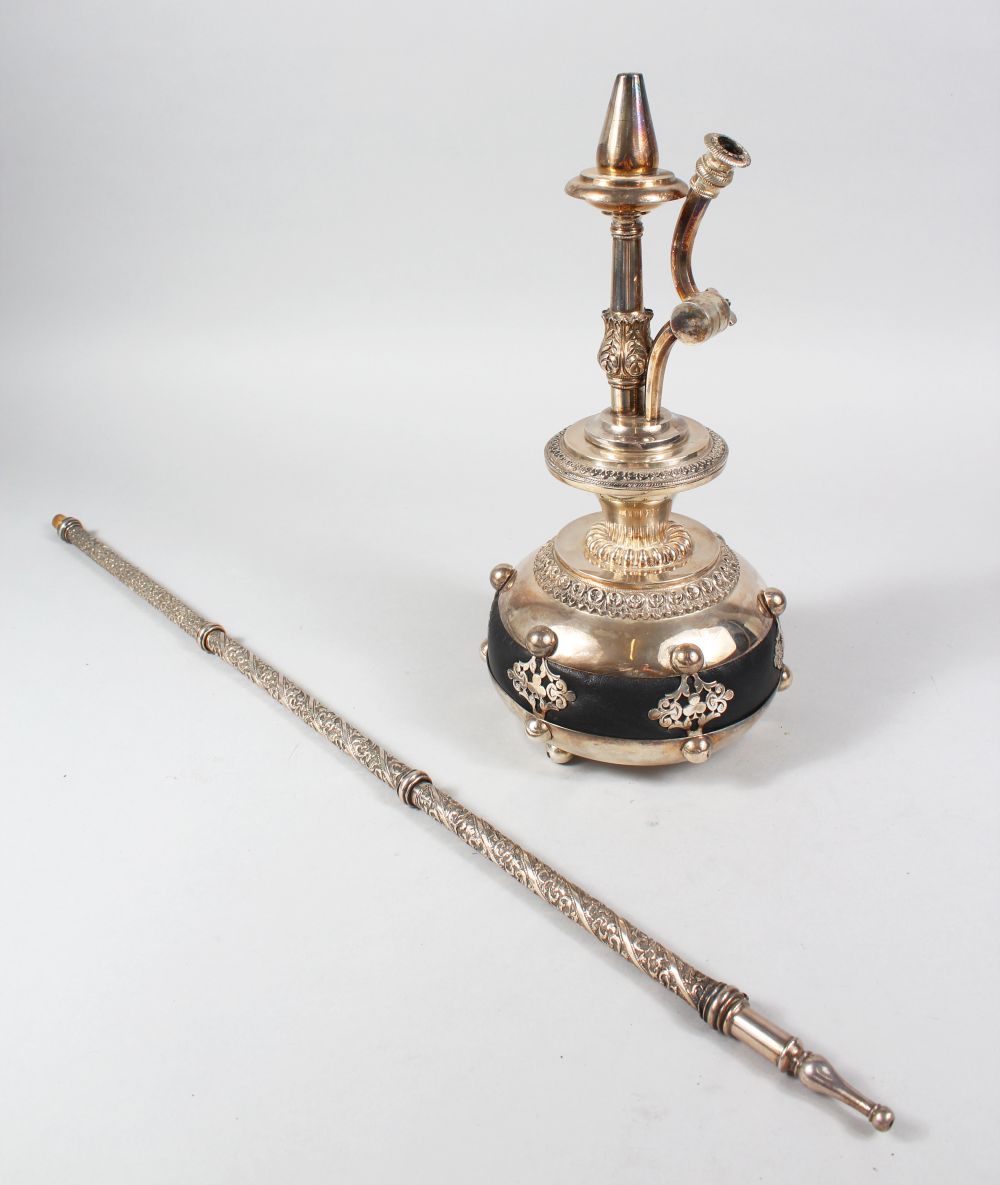 A FINE 19TH CENTURY INDIAN SILVER HUQQA BASE, 31cm high ( base alone ).