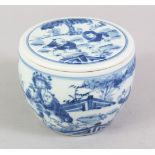 A GOOD 18TH / 19TH CENTURY CHINESE BLUE & WHITE PORCELAIN POT & COVER, the body of the bpot with