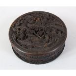 A GOOD 19TH CENTURY CHINESE CARVED TORTOISESHELL BOX AND COVER, the box carved in deep relief to