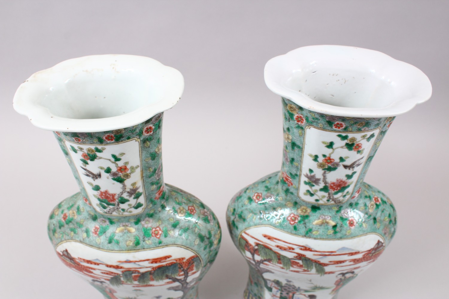 A GOOD PAIR OF 19TH CENTURY CHINESE FAMILLE VERT PORCELAIN VASES, the body of the vases decorated - Image 10 of 13