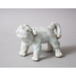 A GOOD 18TH / 19TH CENTURY JAPANESE HIRADO PORCELAIN FIGURE OF A SHI SHI DOG, stood in a playful