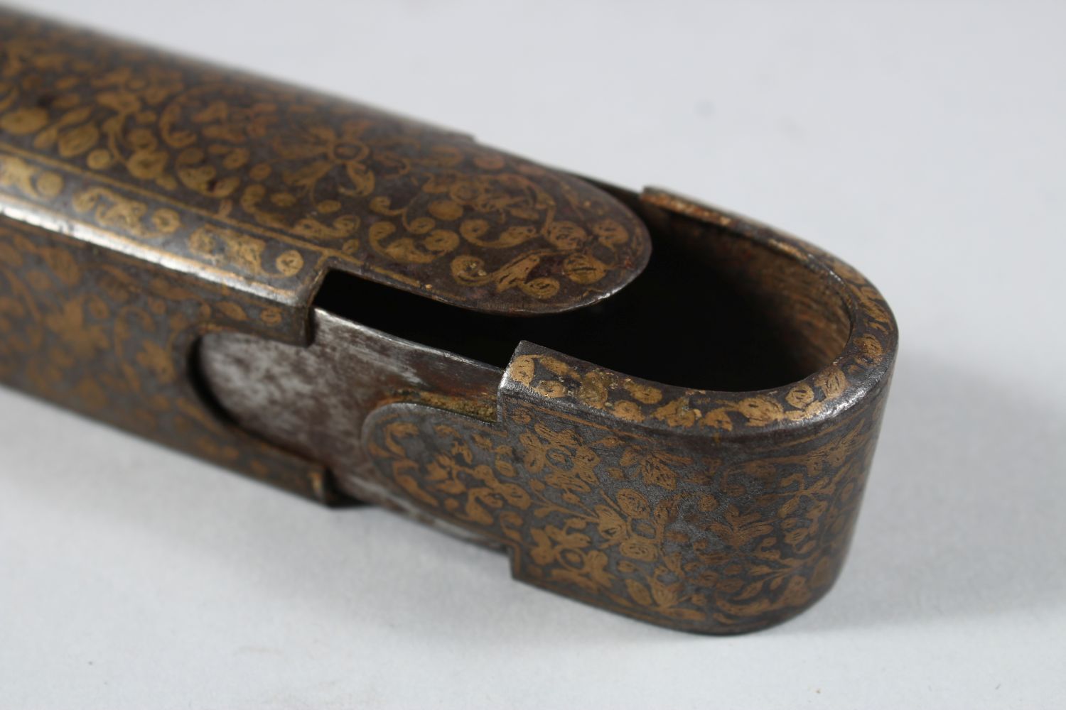 A GOOD 19TH CENTURY PERSIAN INLAID STEEL QALAMDAN PEN BOX, 20cm long. - Image 3 of 4