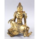 A GOOD LARGE 19TH / 20TH CENTURY CHINESE BRONZE BUDDHA / DEITY, in a seated position on a lotus