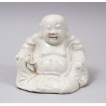 A GOOD CHINESE BLANC DE CHINE PORCELAIN FIGURE OF A SEATED BUDDHA. 10.5CM HIGH X 10.5CM WIDE.